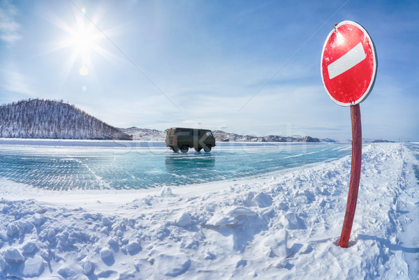 Traffic sign on Baikal ice Stock photo © zastavkin