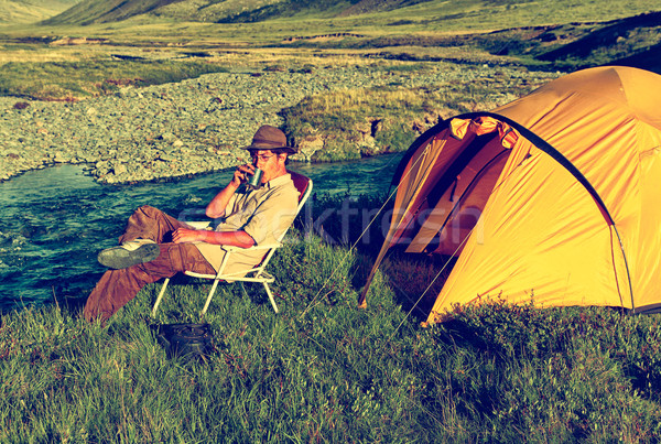 Tourist in camp Stock photo © zastavkin