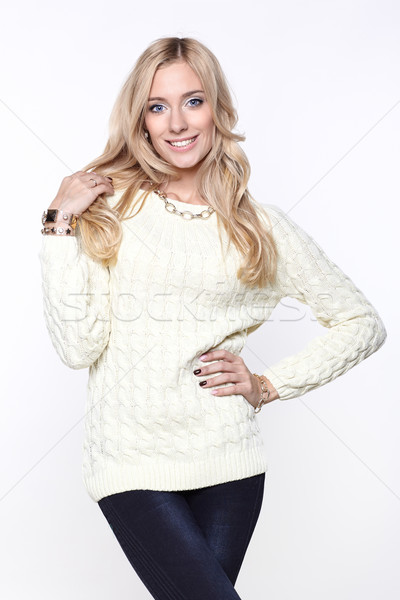 Long-haired  girl in sweater Stock photo © zastavkin