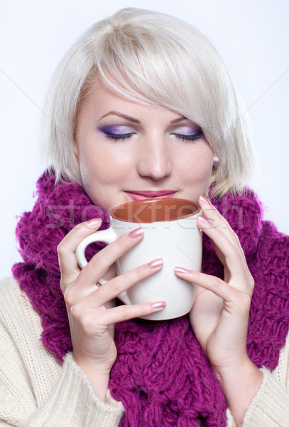 Stok fotoğraf: Kadın · fincan · kahve · güzel · kız · kış