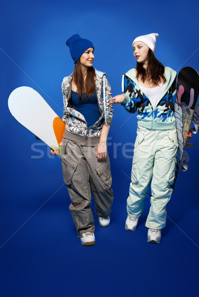 two girls with snowboards Stock photo © zastavkin