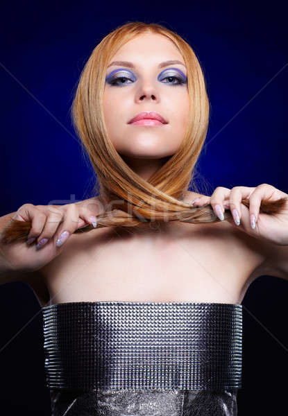 Gyönyörű vörös hajú nő lány portré egészséges haj Stock fotó © zastavkin