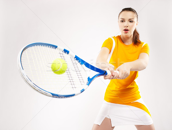 Mädchen Tennisspieler Porträt sportlich Schläger Frau Stock foto © zastavkin
