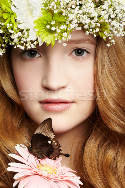 Foto stock: Beautiful · girl · borboleta · retrato · belo · saudável