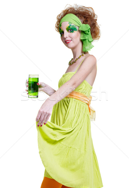 Dziewczyna zielone piwa portret piękna model Zdjęcia stock © zastavkin