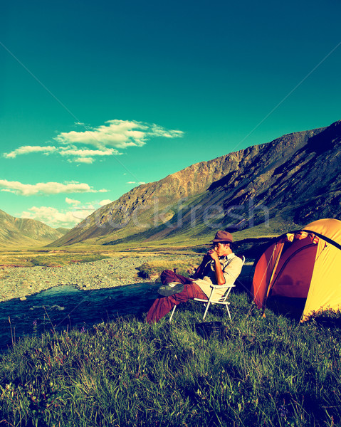 Tourist in camp Stock photo © zastavkin