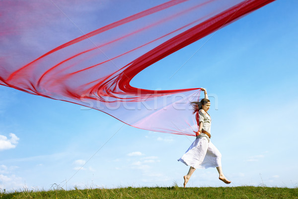 Bella hippie ragazza rosso tessuto outdoor Foto d'archivio © zastavkin