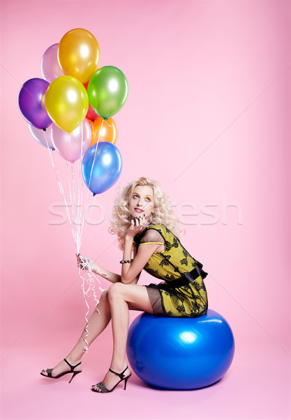 [[stock_photo]]: Fille · ballons · portrait · belle · célébrer