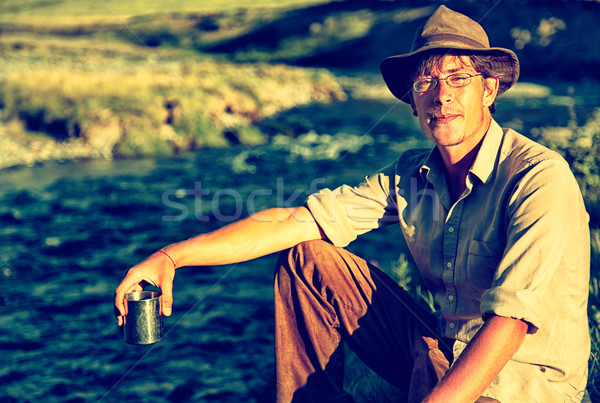 Tourist in camp Stock photo © zastavkin