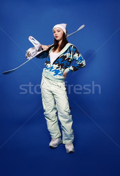 girl with snowboards Stock photo © zastavkin