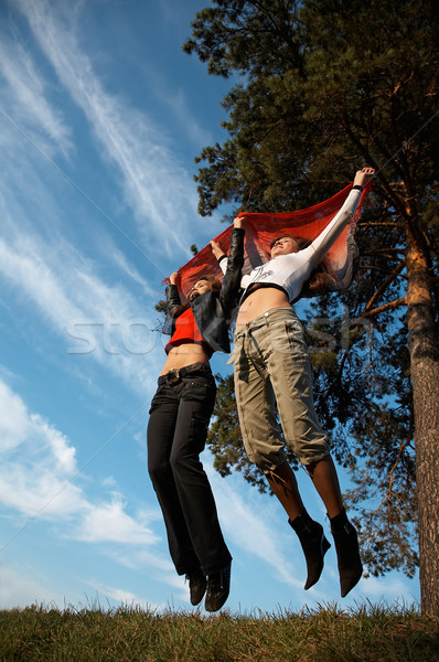 Foto stock: Salto · em · altura · saltando · meninas · mulher · cara · mulheres