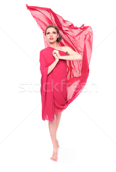 Belle femme rouge battant robe isolé blanche [[stock_photo]] © zastavkin