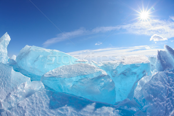 Iarnă lac peisaj soare Blue Sky albastru Imagine de stoc © zastavkin