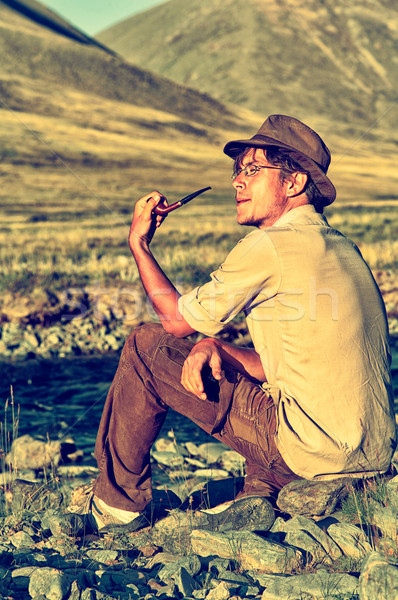 Tourist in Altai camp Stock photo © zastavkin