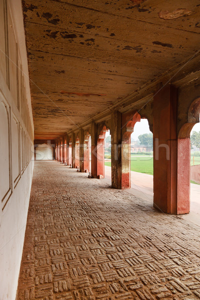 Red sandstone arches of the inner courtyard of Agra Red Fort Stock photo © zastavkin