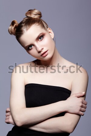 Lány kreatív hajviselet hajviselet portré gyönyörű Stock fotó © zastavkin