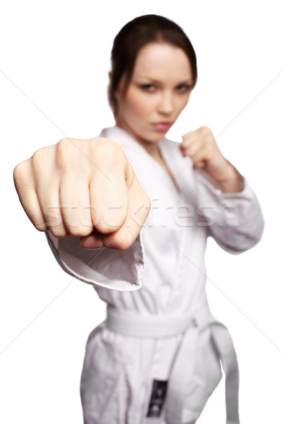Karate fată scazut concentra izolat portret Imagine de stoc © zastavkin