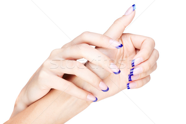 hands with blue french manicure Stock photo © zastavkin
