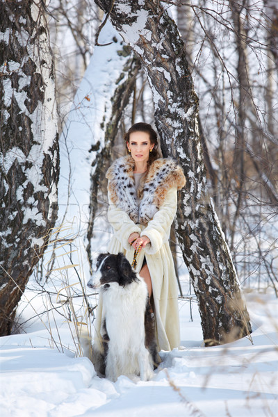 woman with borzoi outdoors Stock photo © zastavkin