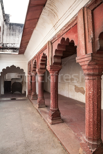 Red sandstone arches of the inner courtyard of Agra Red Fort Stock photo © zastavkin