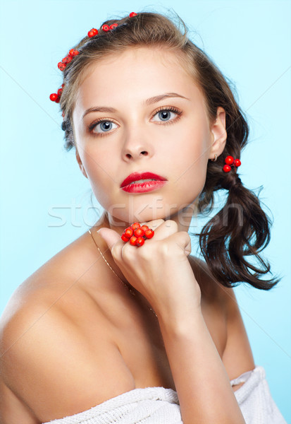 beautiful brunette with ashberries Stock photo © zastavkin