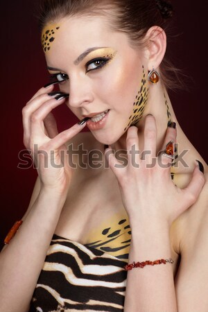 Gyönyörű fiatal nő portré tart kos emlék Stock fotó © zastavkin