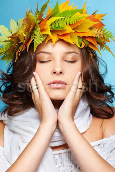 girl in autumn garland Stock photo © zastavkin
