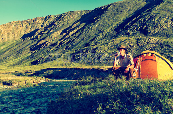 Stock photo: Tourist in camp