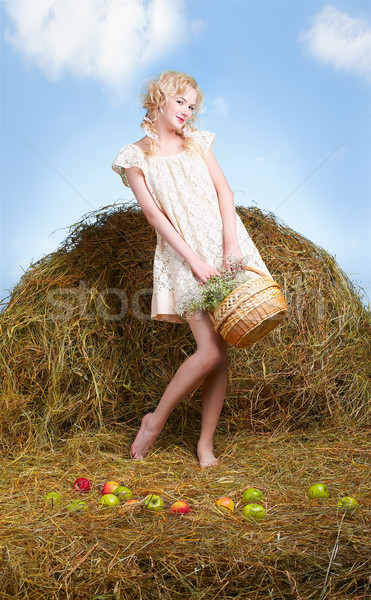 country girl on hay Stock photo © zastavkin