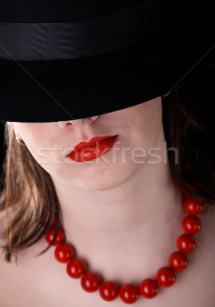 Fată pălărie portret destul de femei negru Imagine de stoc © zastavkin