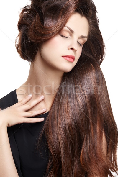 Vrouw lang bruin mooie vrouw rechtdoor bruin haar Stockfoto © zastavkin