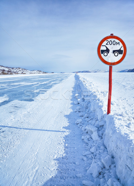 Traffic sign on Baikal ice Stock photo © zastavkin