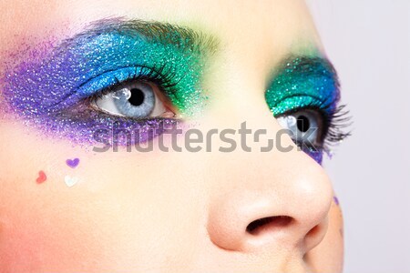 Frau falsch Feder Wimpern Make-up jungen Stock foto © zastavkin