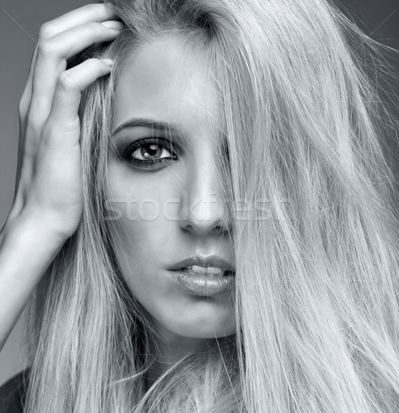 モノクロ 肖像 ブロンド 若い女性 グレー ストックフォト © zastavkin
