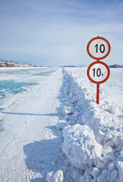 Traffic sign on Baikal ice Stock photo © zastavkin