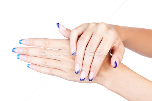 Stock photo: Blue french manicure
