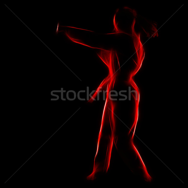 Stock foto: Porträt · Karate · Mädchen · Silhouette · schönen