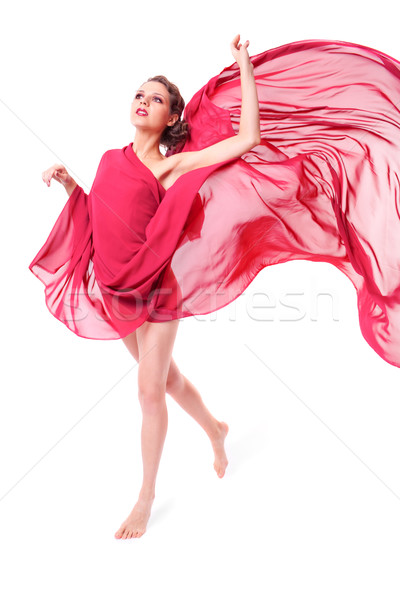 Belle femme rouge battant robe isolé blanche [[stock_photo]] © zastavkin