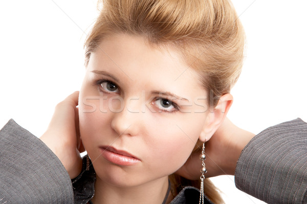 [[stock_photo]]: Fille · blanche · shirt · main · lumière