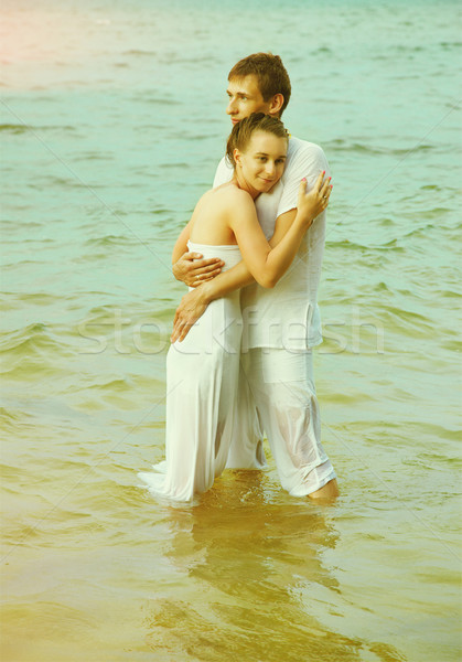 Instagram vintage couple plage portrait extérieur [[stock_photo]] © zastavkin