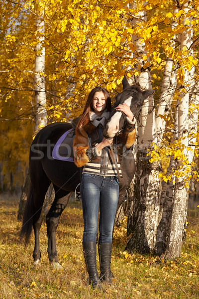 Ritratto bella nero equitazione autunno Foto d'archivio © zastavkin