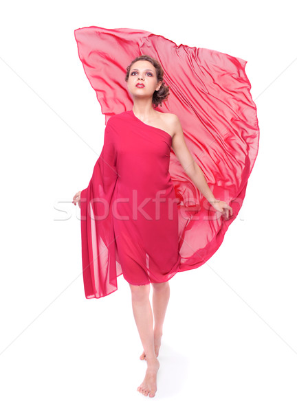 Belle femme rouge battant robe isolé blanche [[stock_photo]] © zastavkin