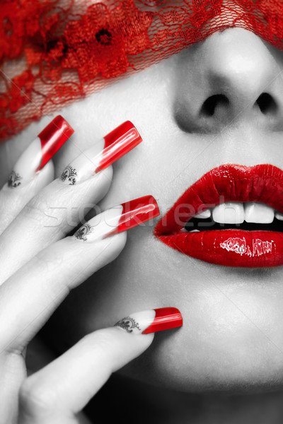 Akril körmök manikűr nő arc csukott szemmel Stock fotó © zastavkin