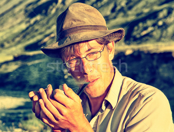 Tourist in Altai camp Stock photo © zastavkin