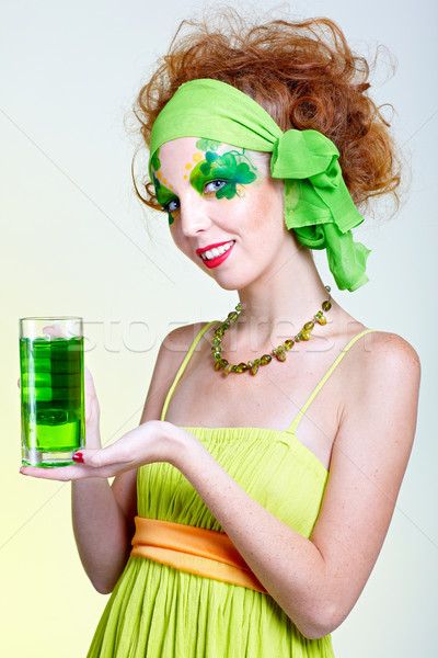 девушки зеленый пива портрет красивой модель Сток-фото © zastavkin