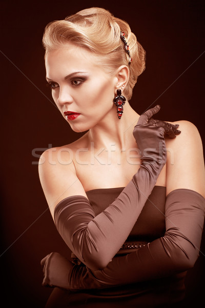 Femme blonde robe noire jeunes longtemps gants sombre [[stock_photo]] © zastavkin