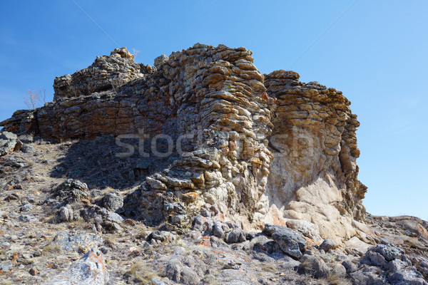 Plüsch Felsen See Himmel Natur Stock foto © zastavkin