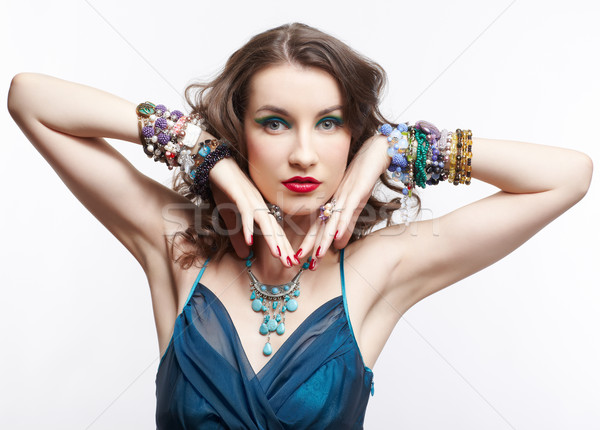 Güzel esmer genç kadın mavi Stok fotoğraf © zastavkin