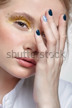 Foto stock: Mujer · falso · pluma · maquillaje · jóvenes