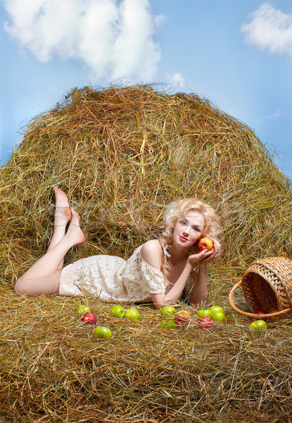 country girl on hay Stock photo © zastavkin